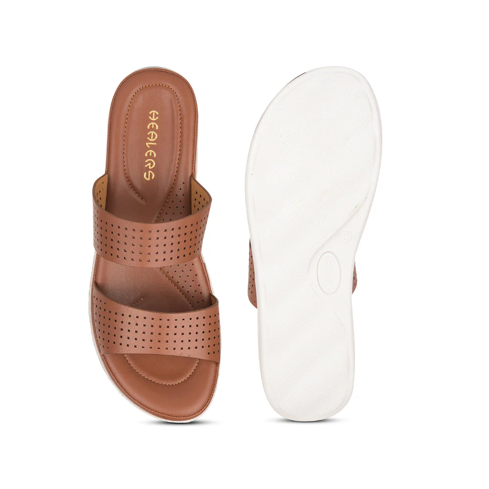 Healers Tan Casual Slippers For Women JD-38 By Liberty - Image 6