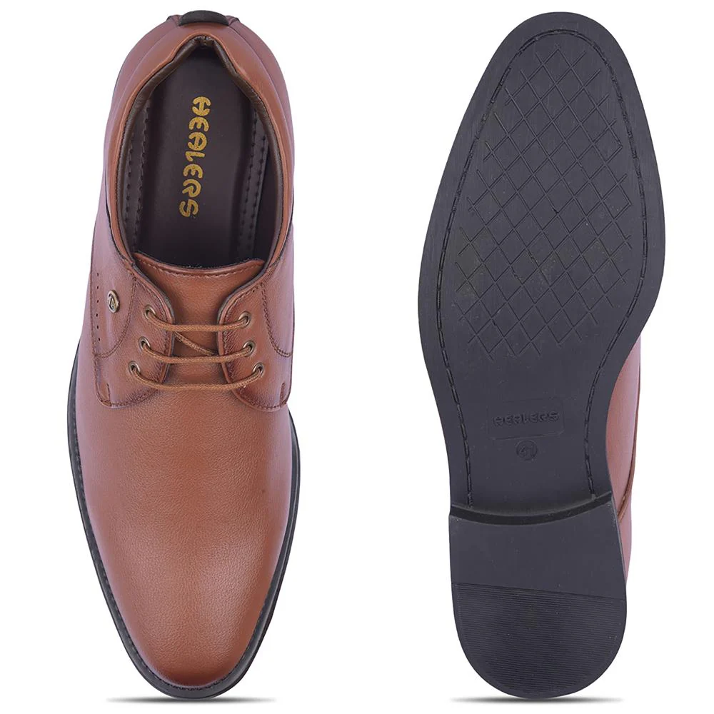 Healers Tan Formal Lacing Derby Shoes For Men SAGAR-16 By Liberty - Image 6