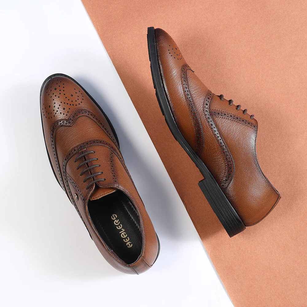 Healers Tan Formal Lacing Oxford Shoes For Men SAGAR-15 By Liberty - Image 4