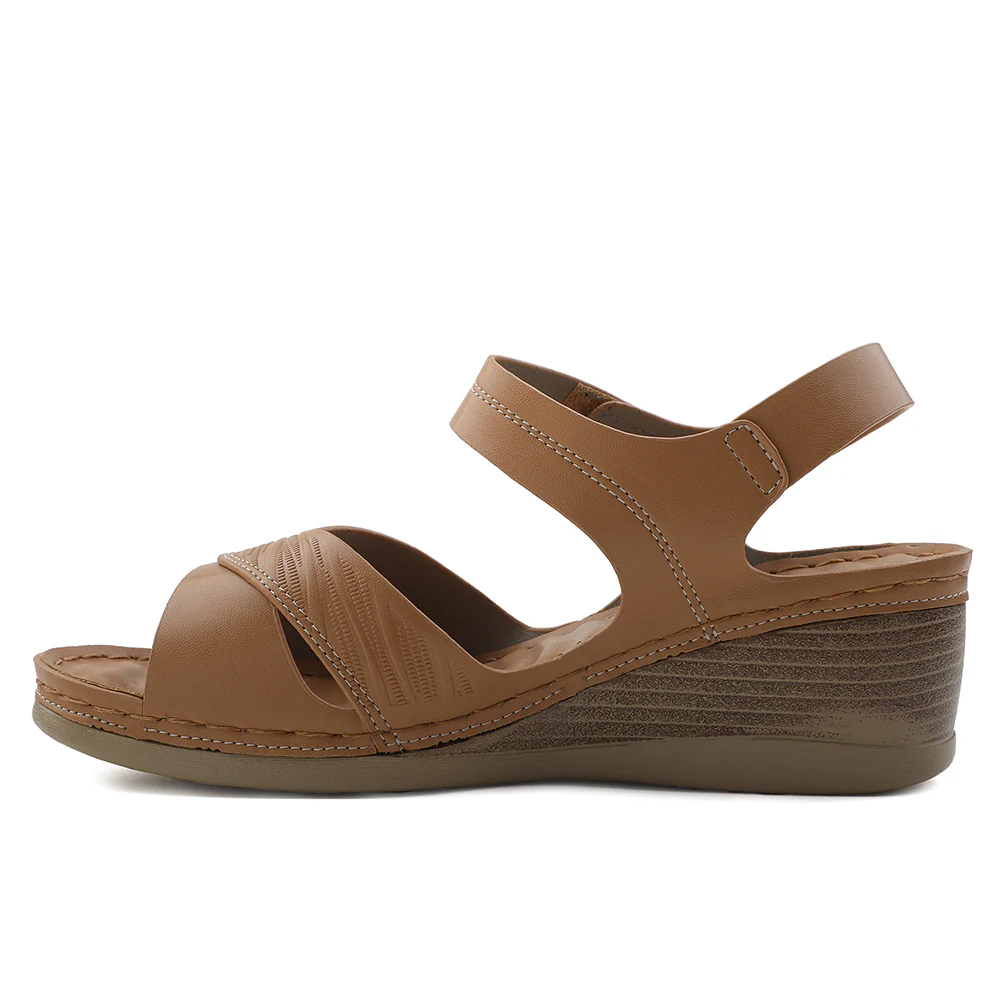 Healers Tan Wedge Heel Sandal For Women ZQ-FD-42 By Liberty - Image 3