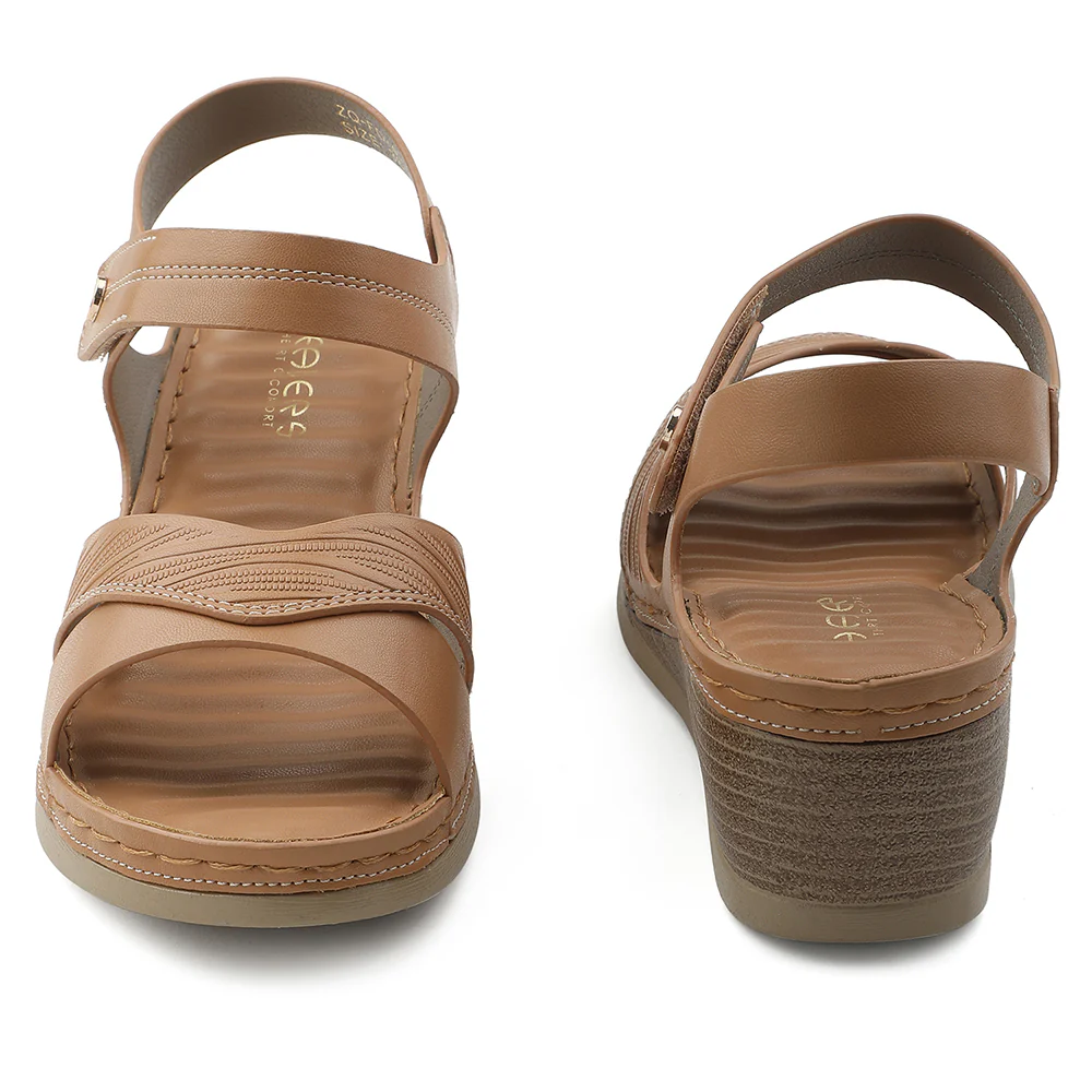 Healers Tan Wedge Heel Sandal For Women ZQ-FD-42 By Liberty - Image 6