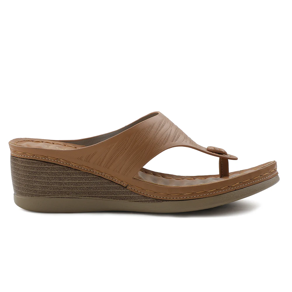 Healers Tan Wedge Heel Sandal For Women ZQ-FD-54 By Liberty - Image 2