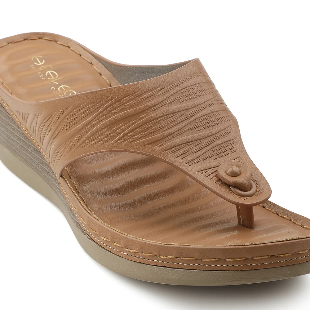 Healers Tan Wedge Heel Sandal For Women ZQ-FD-54 By Liberty - Image 5
