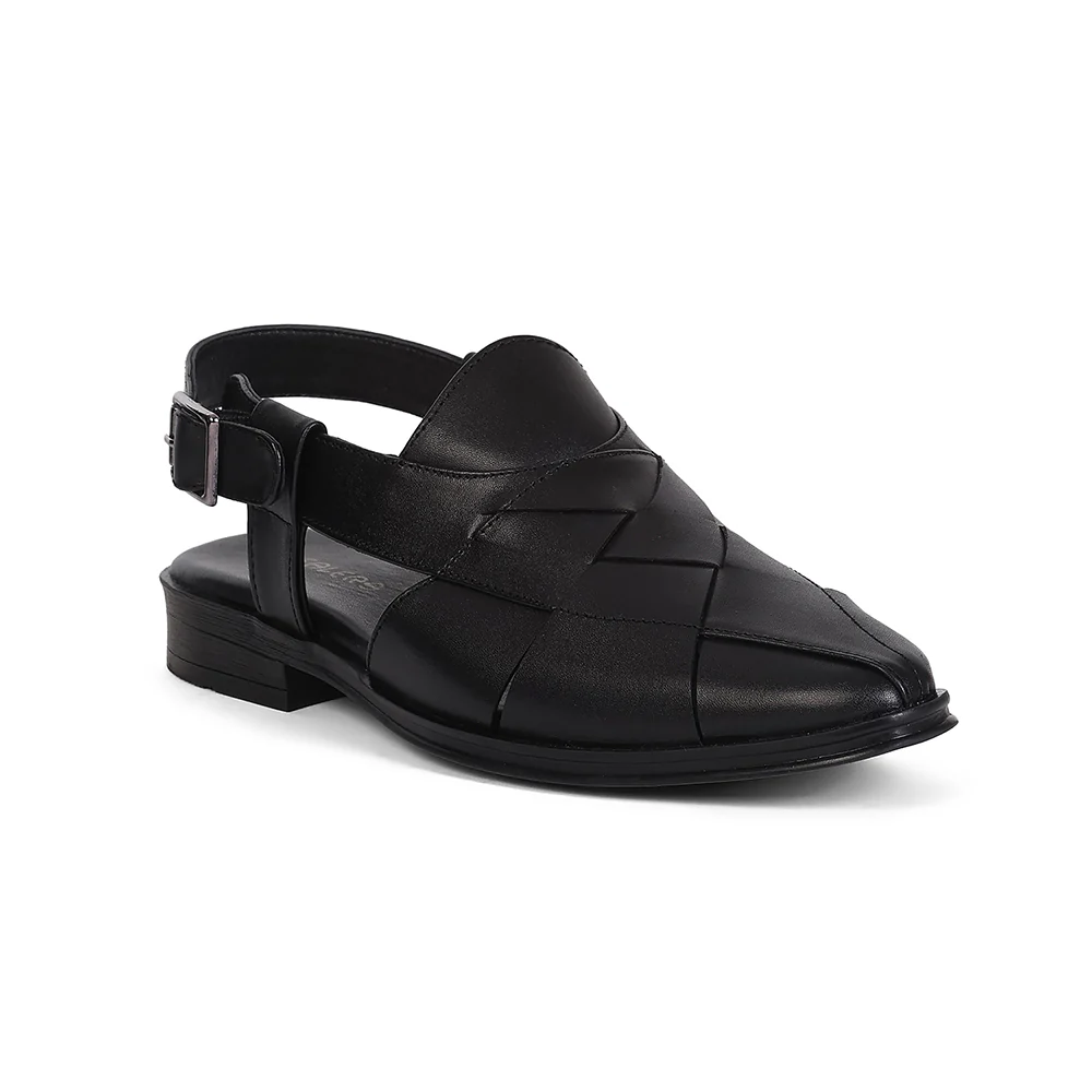 Healers VAL-8 Men's Black Formal Sandals - CELEBRATION EDIT with Weaving Pattern & Leather Insole