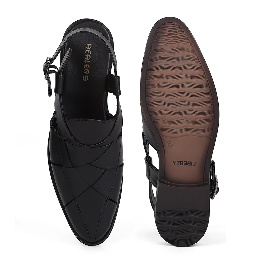 Healers VAL-8 Men's Black Formal Sandals - CELEBRATION EDIT with Weaving Pattern & Leather Insole - Image 4