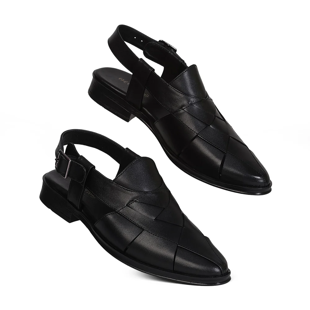 Healers VAL-8 Men's Black Formal Sandals - CELEBRATION EDIT with Weaving Pattern & Leather Insole - Image 6