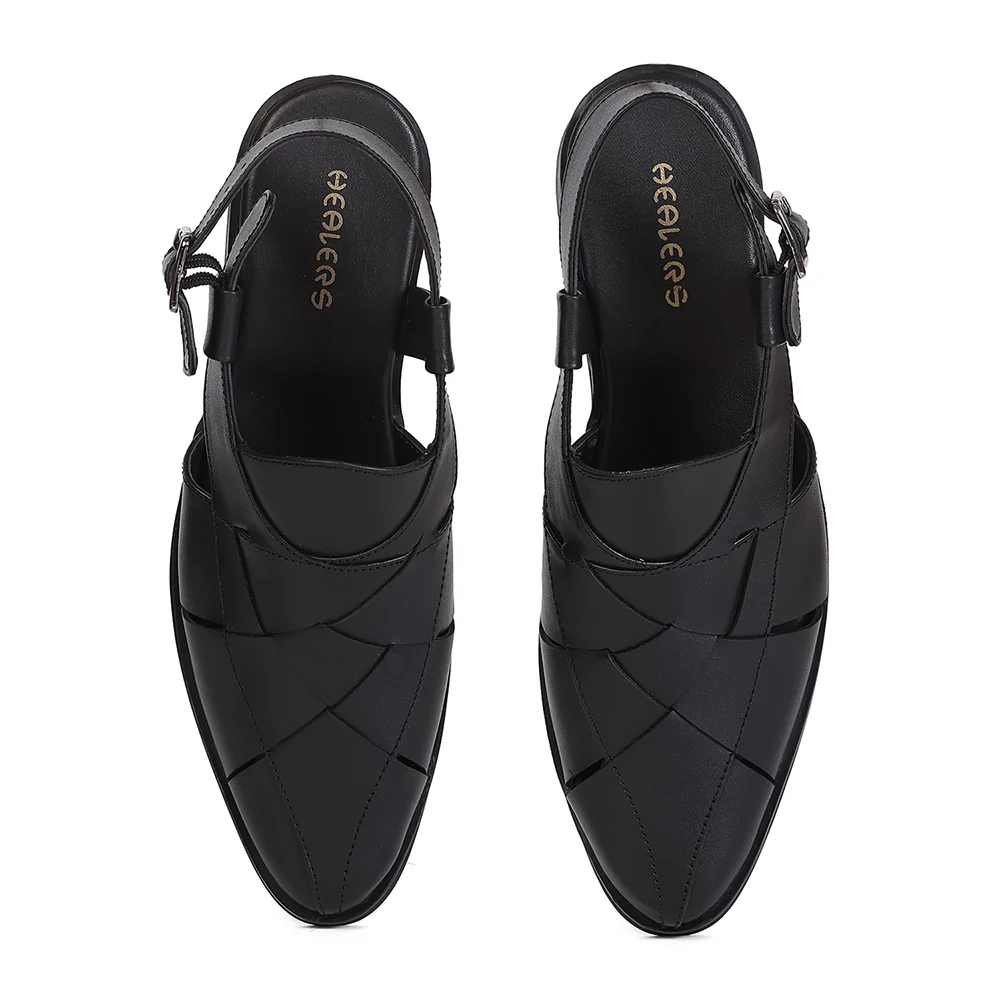 Healers VAL-8 Men's Black Formal Sandals - CELEBRATION EDIT with Weaving Pattern & Leather Insole - Image 7