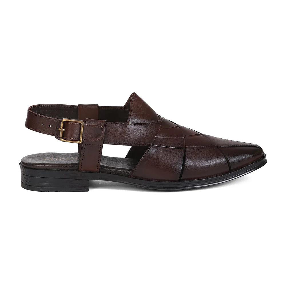 Healers VAL-8 Men's Brown Formal Sandals - CELEBRATION EDIT with Weaving Pattern & Leather Insole - Image 2