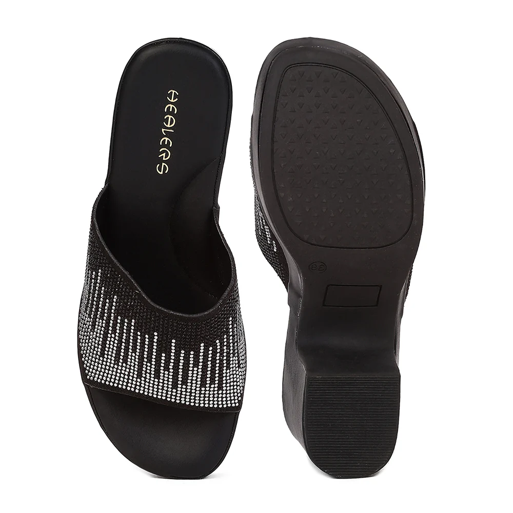 Healers ZQ-YGSL-30 Women's Black Casual Wedge Heeled Sandals - PARTY EDIT Special - Image 4