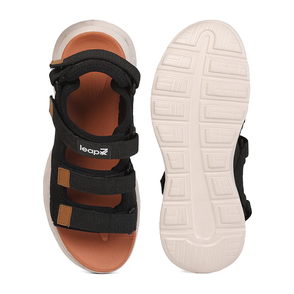 Leap7X AIRFLOW-S2 Men's Black Casual Sandals - Velcro Closure with Airflow Outsoles - Image 4