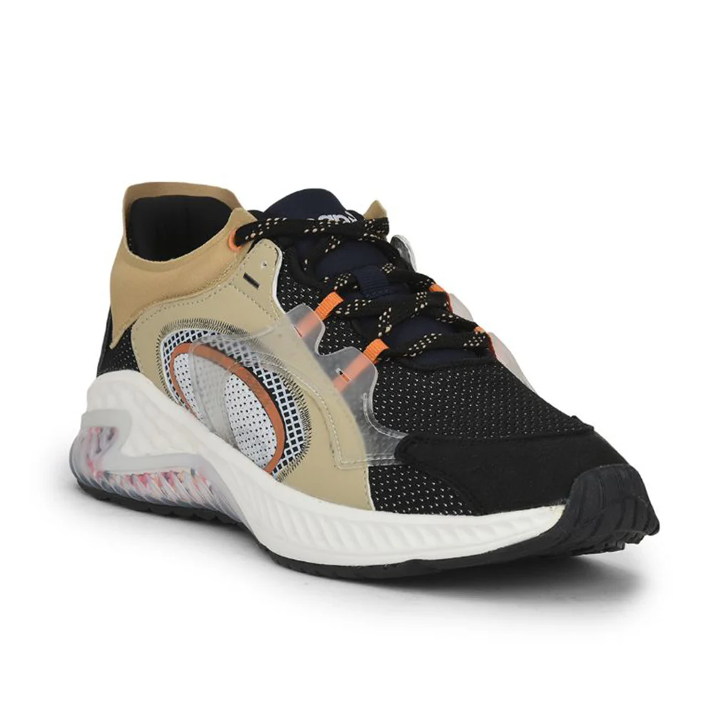 Leap7x Black Sports Lacing Running Shoes For Men SNOOKER By Liberty
