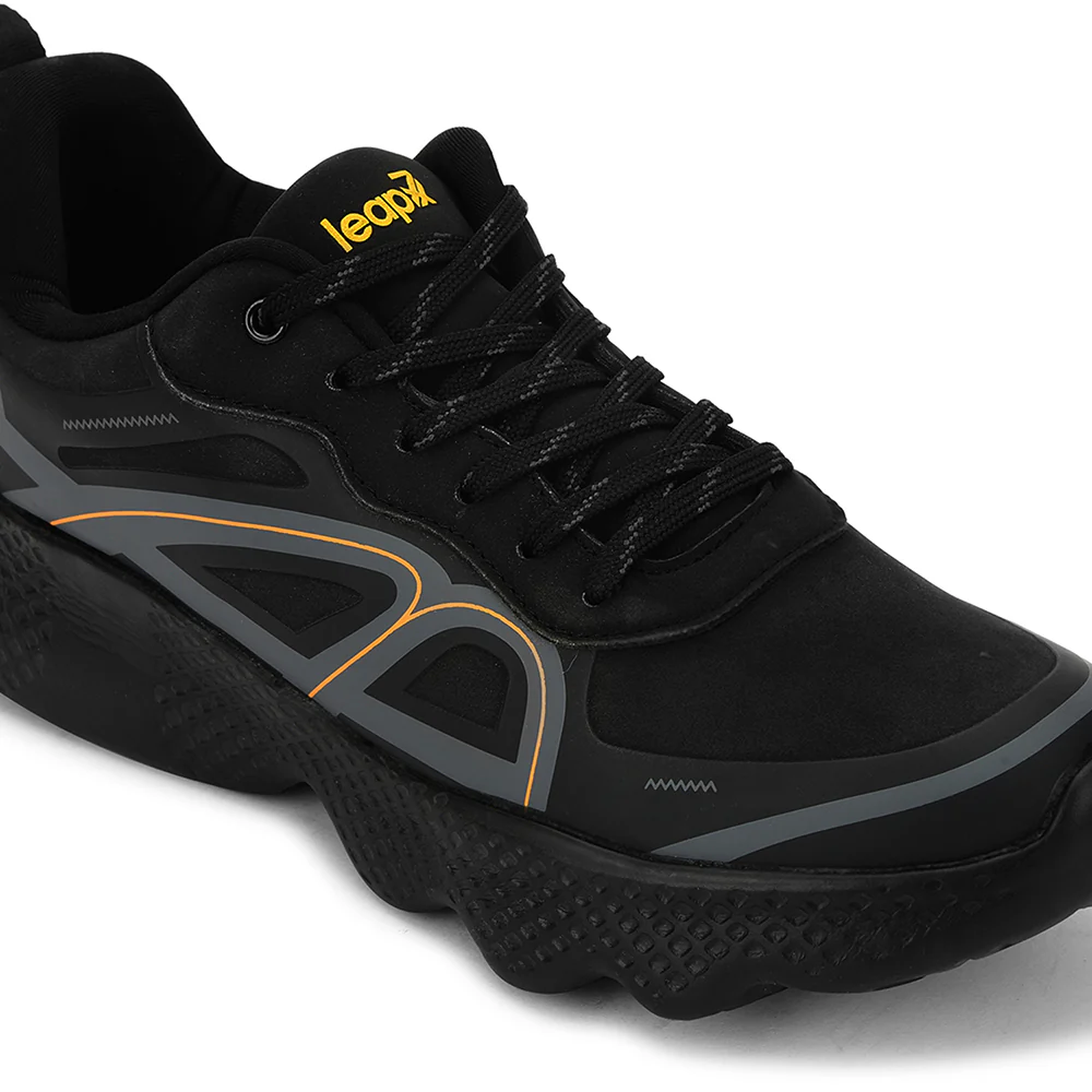 Leap7x Black Sports Lacing Running Shoes For Men WATSON-1E By Liberty - Image 4