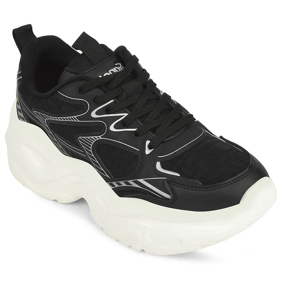 Leap7x Black Sports Lacing Running Shoes For Women SYRIA-1 By Liberty