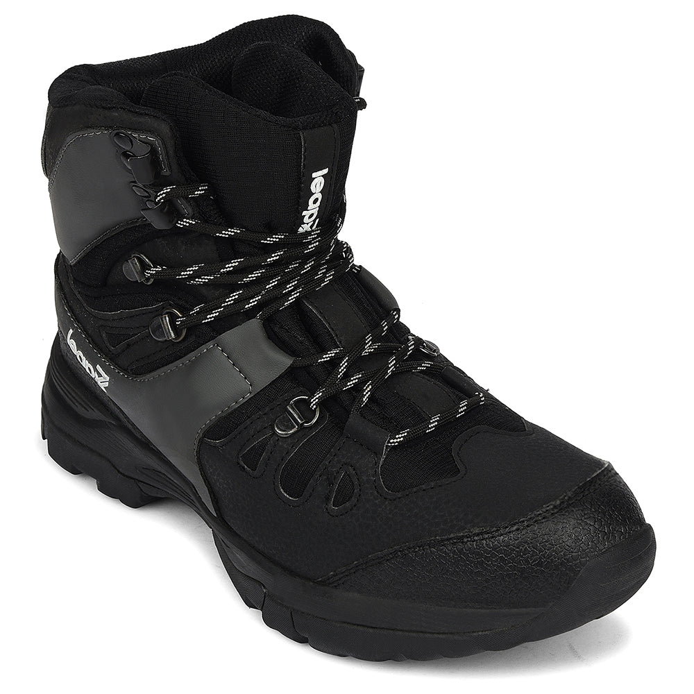 Leap7x Black Sports Lacing Trekking Shoes For Men VERTICAL-2 By Liberty