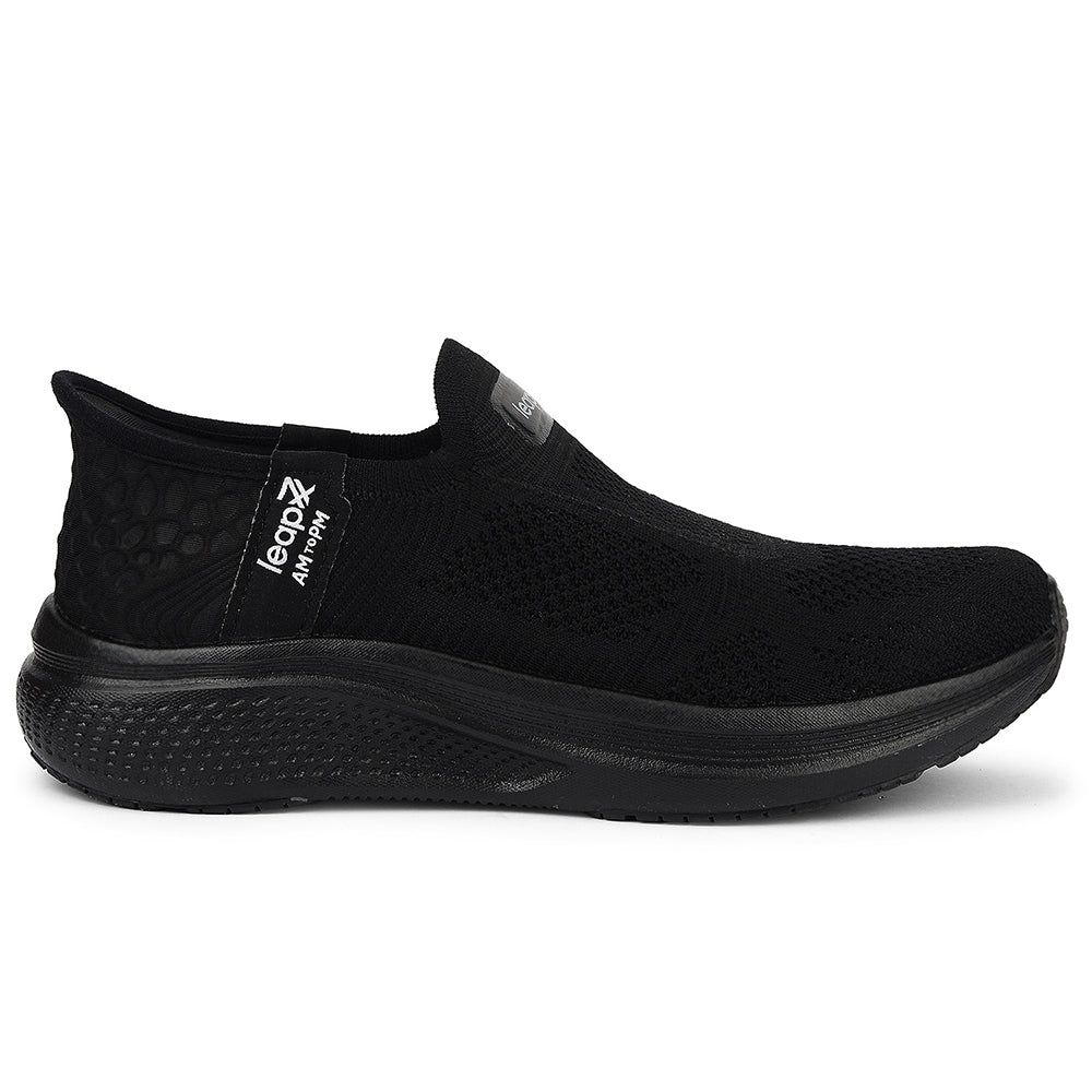 Leap7x Black Sports Non Lacing Walking Shoes For Men EAZYGO-253 By Liberty - Image 2