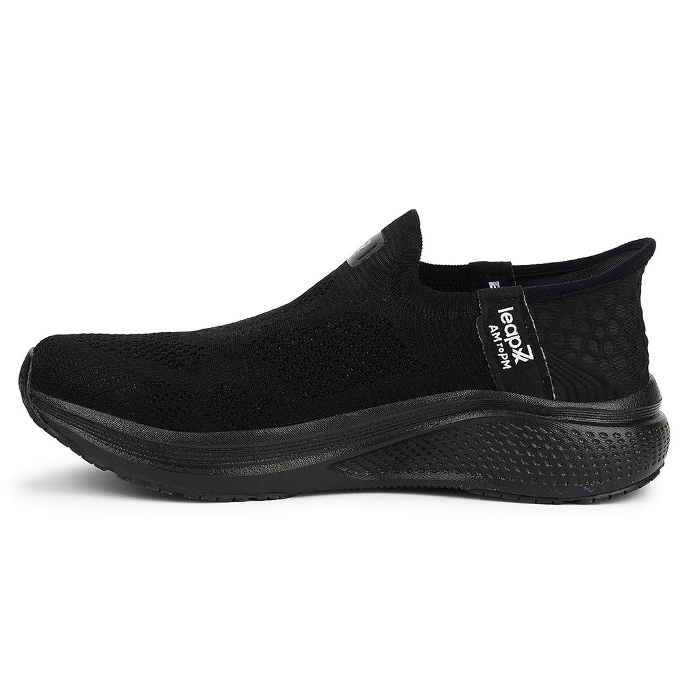 Leap7x Black Sports Non Lacing Walking Shoes For Men EAZYGO-253 By Liberty - Image 3