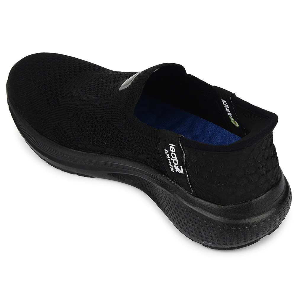 Leap7x Black Sports Non Lacing Walking Shoes For Men EAZYGO-253 By Liberty - Image 4