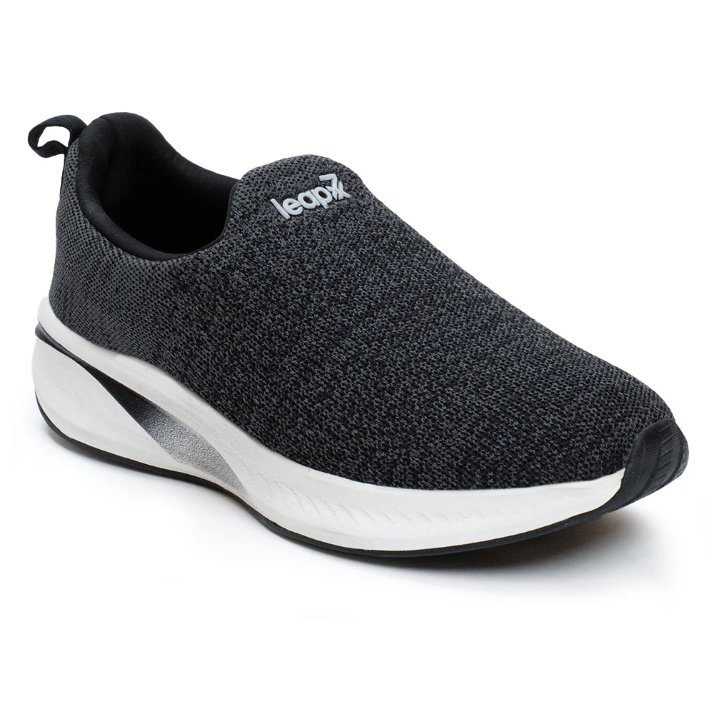 Leap7x Black Sports Non Lacing Walking Shoes For Men GHD-3 By Liberty