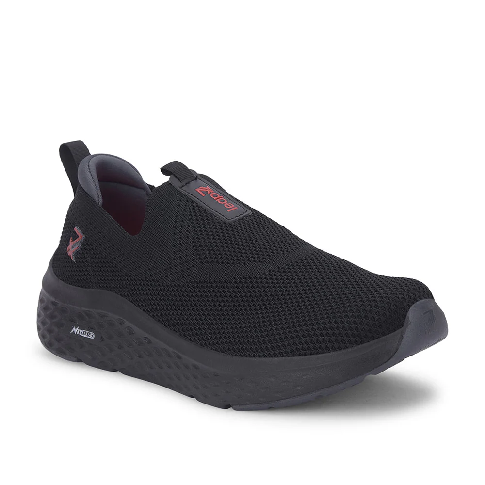 Leap7x Black Sports Non Lacing Walking Shoes For Men NITRUN-2 By Liberty