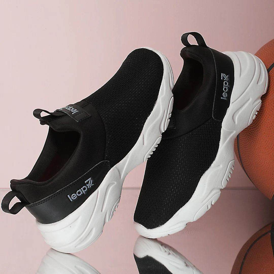 Leap7x Black Sports Non Lacing Walking Shoes For Women JIMNY-61E By Liberty - Image 4