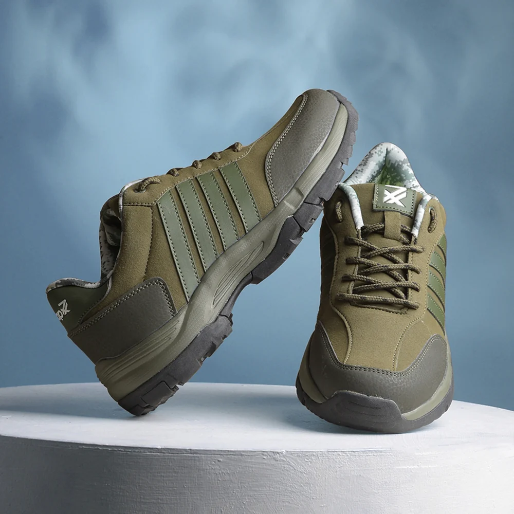 Leap7x Casual Olive Green Lacing Trekking Shoes For Mens COLUMBIA6E By Liberty - Image 4