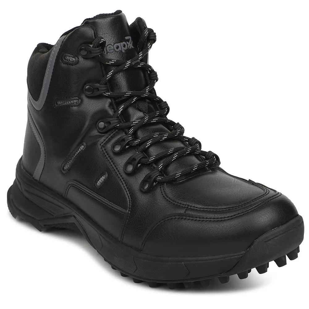 Leap7X COMBAT Black Sporty Casual Lacing Trekking Shoes for Men by Liberty