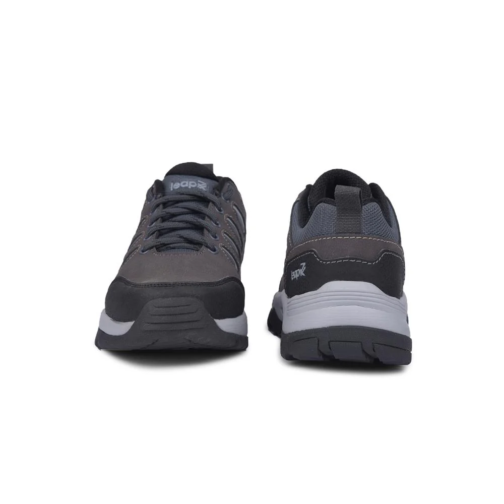 Leap7x Dark Grey Lacing Sports Trekking Shoes For Men COLUMBO-1E By Liberty - Image 4