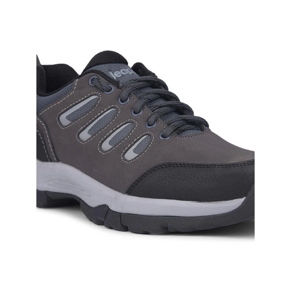Leap7x Dark Grey Lacing Sports Trekking Shoes For Men COLUMBO-1E By Liberty - Image 5