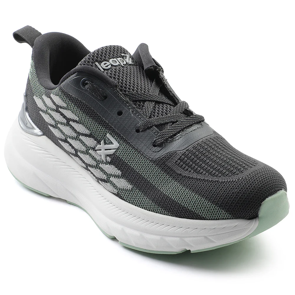 Leap7x Dark Grey Lacing Sports Walking Shoes For Kids OUTER-01 By Liberty