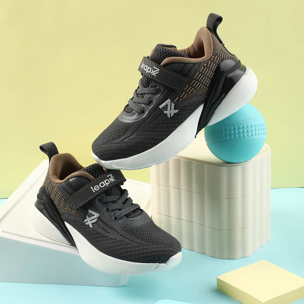 Leap7x Dark Grey Sports Lacing Running Shoes For Kids COVER-02 By Liberty - Image 4