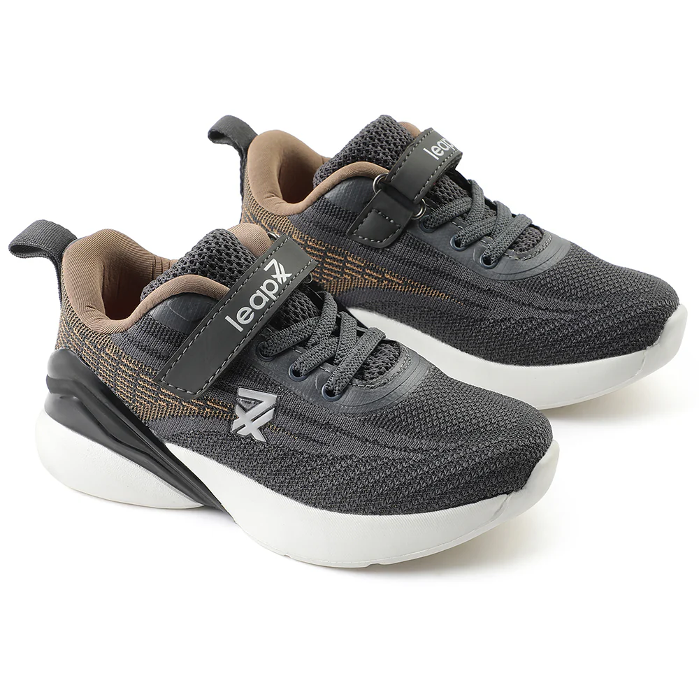 Leap7x Dark Grey Sports Lacing Running Shoes For Kids COVER-02 By Liberty - Image 5