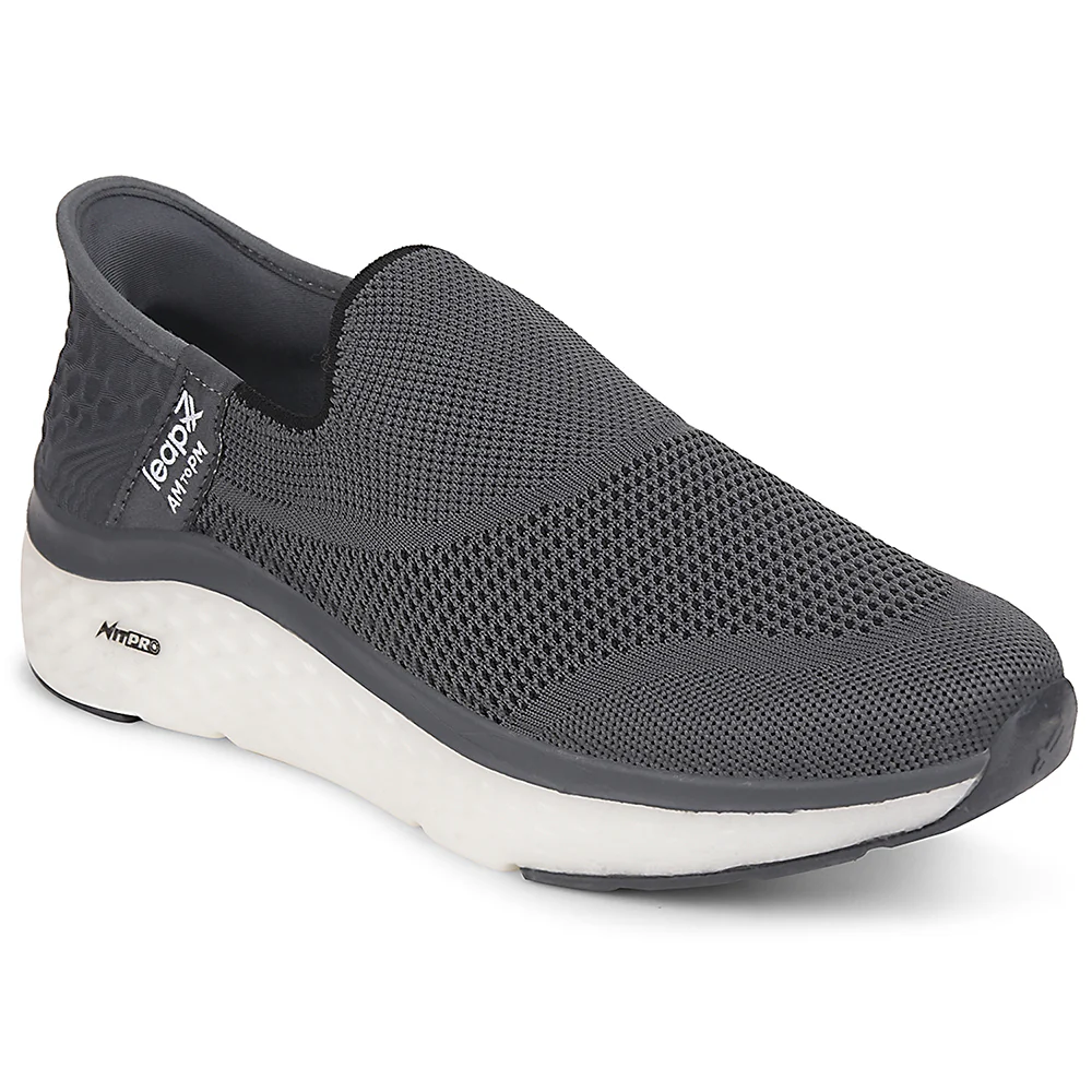 Leap7x Dark Grey Sports Non Lacing Walking Shoes For Men NITRUN-13 By Liberty