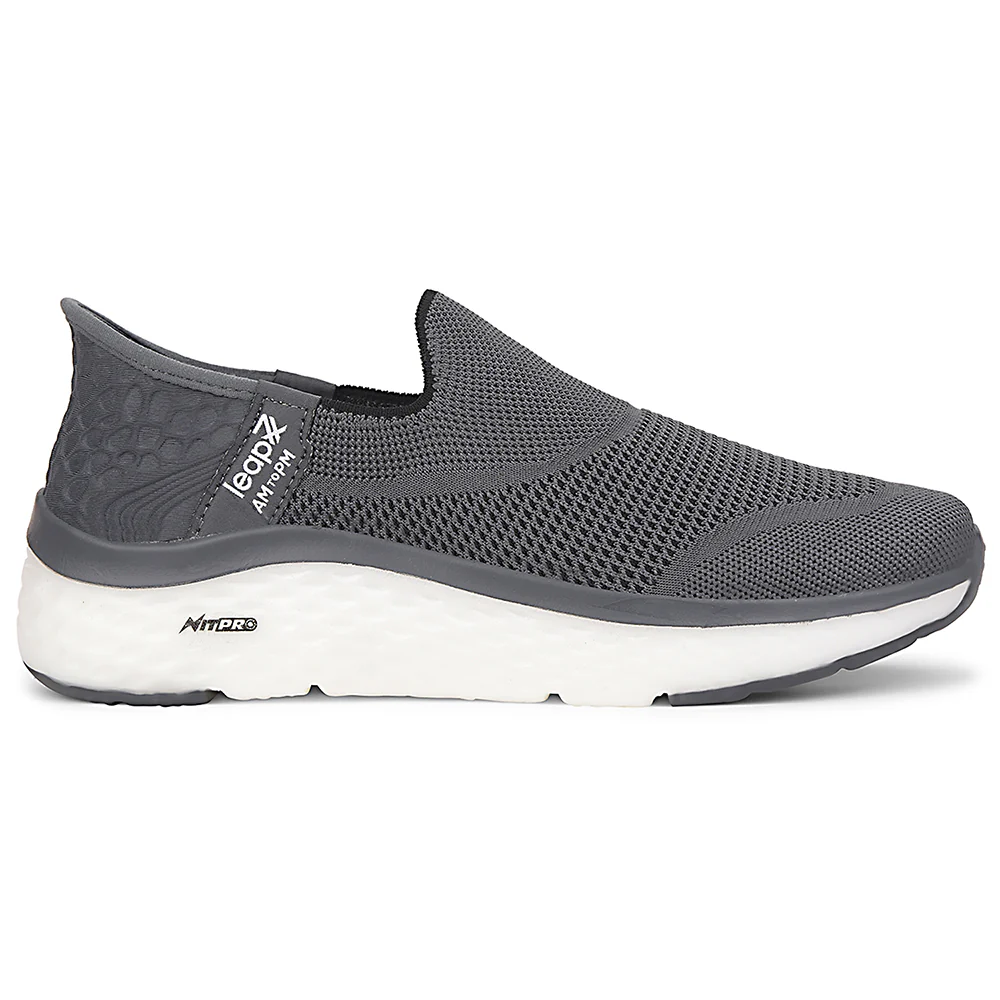 Leap7x Dark Grey Sports Non Lacing Walking Shoes For Men NITRUN-13 By Liberty - Image 2