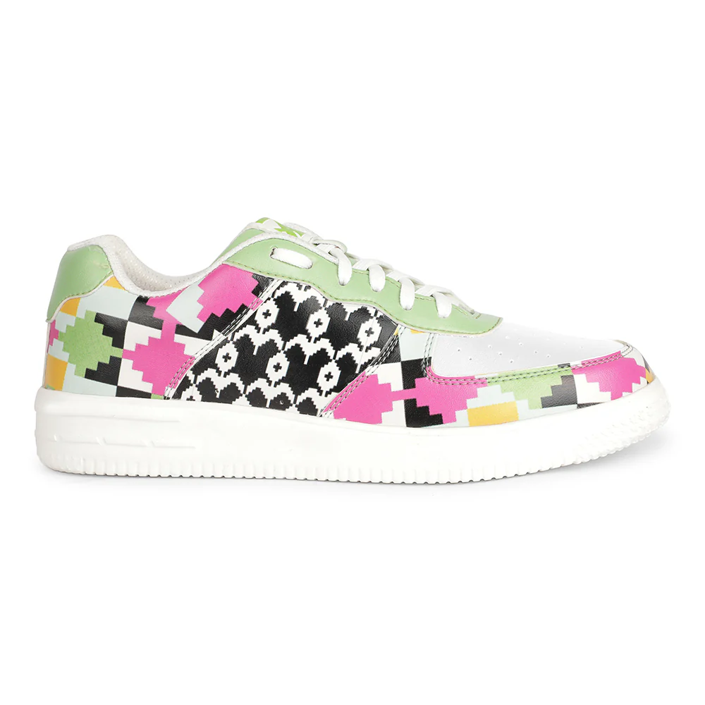 Leap7x Lacing White Himalayan Handloom Printed Casual Sneakers For Men MJH-M02 By Liberty - Image 2