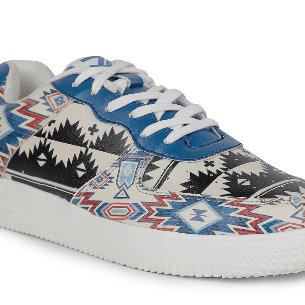 Leap7x Lacing White Printed Himalayan Handloom Casual Sneakers For Men MJH-M04 By Liberty - Image 6