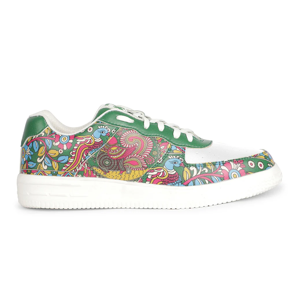 Leap7x Lacing White Kalamkari Printed Casual Sneakers For Women MJH-L06 By Liberty - Image 2