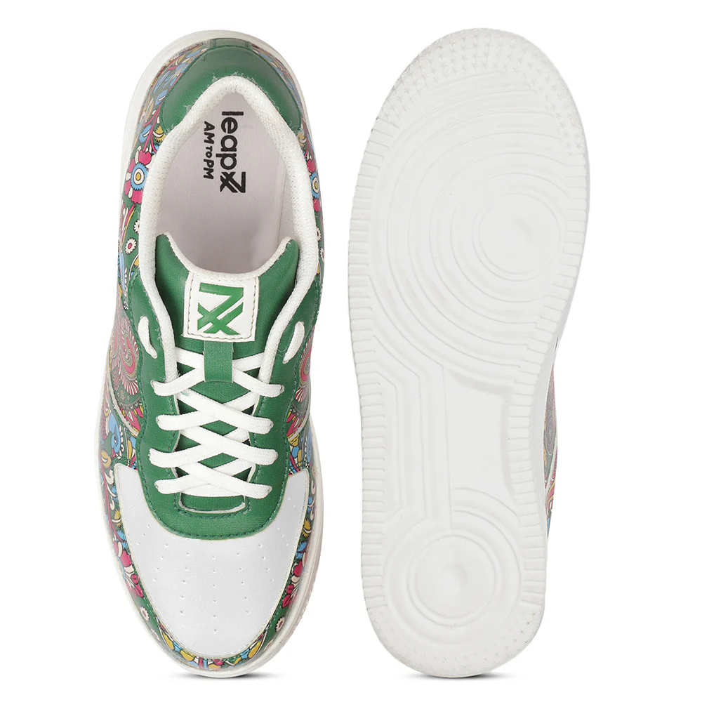 Leap7x Lacing White Kalamkari Printed Casual Sneakers For Women MJH-L06 By Liberty - Image 6