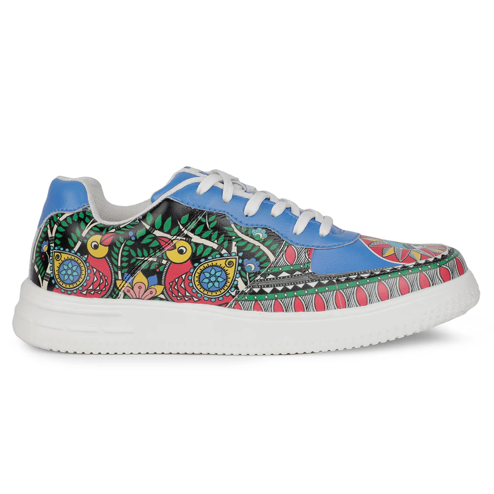 Leap7x Lacing White Madhubani Printed Casual Sneakers For Women MJH-L10 By Liberty - Image 2