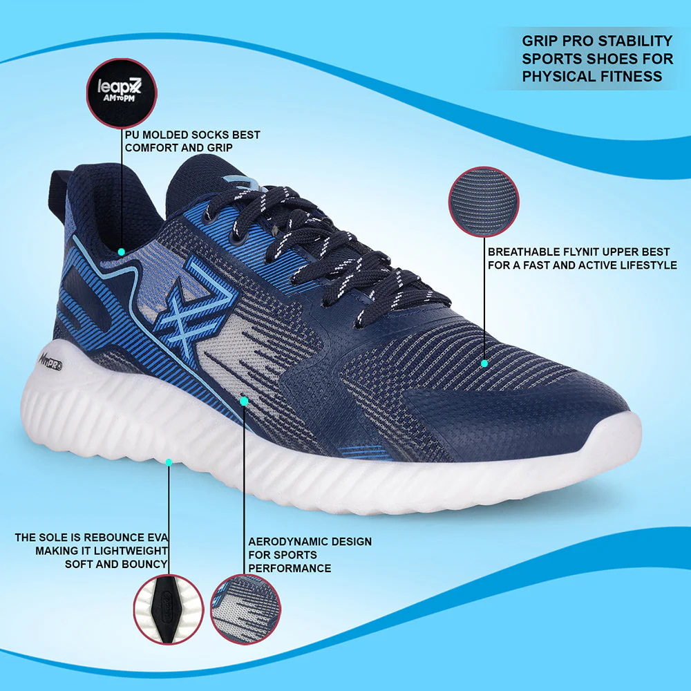 Leap7x Navy Blue Sports Lacing Walking Shoes For Men NITSOFT-1E By Liberty - Image 4