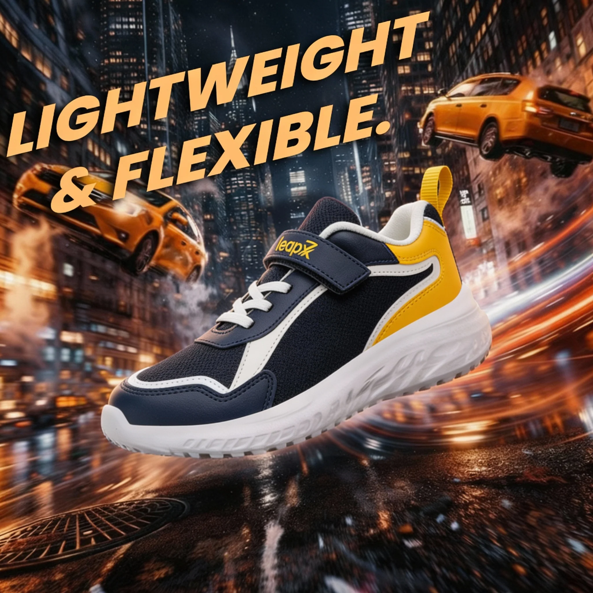 LEAP7X Navy Blue Sports Non Lacing Walking Shoes for Kids HINKS-15E by Liberty - Image 3
