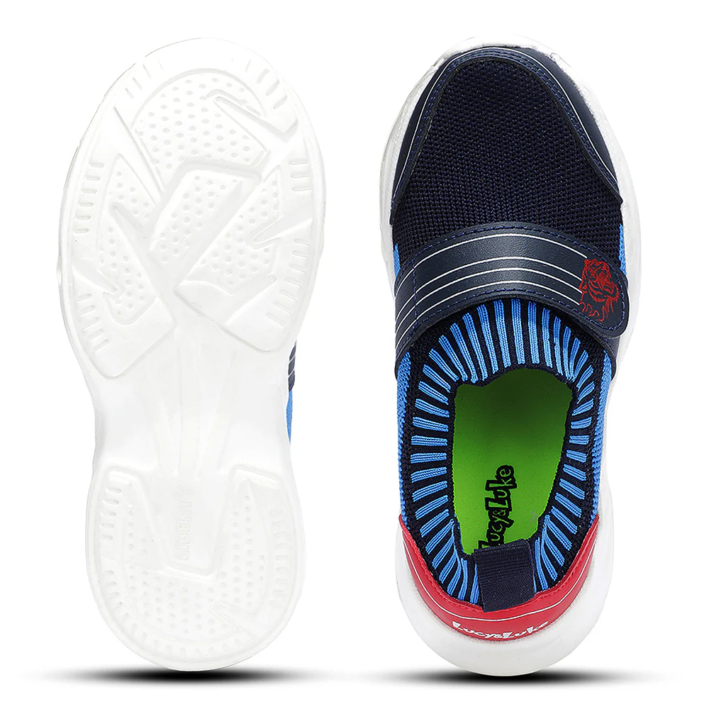 Leap7X Navy Blue Sports Non Lacing Walking Shoes For Kids TREND-K5K By Liberty - Image 6