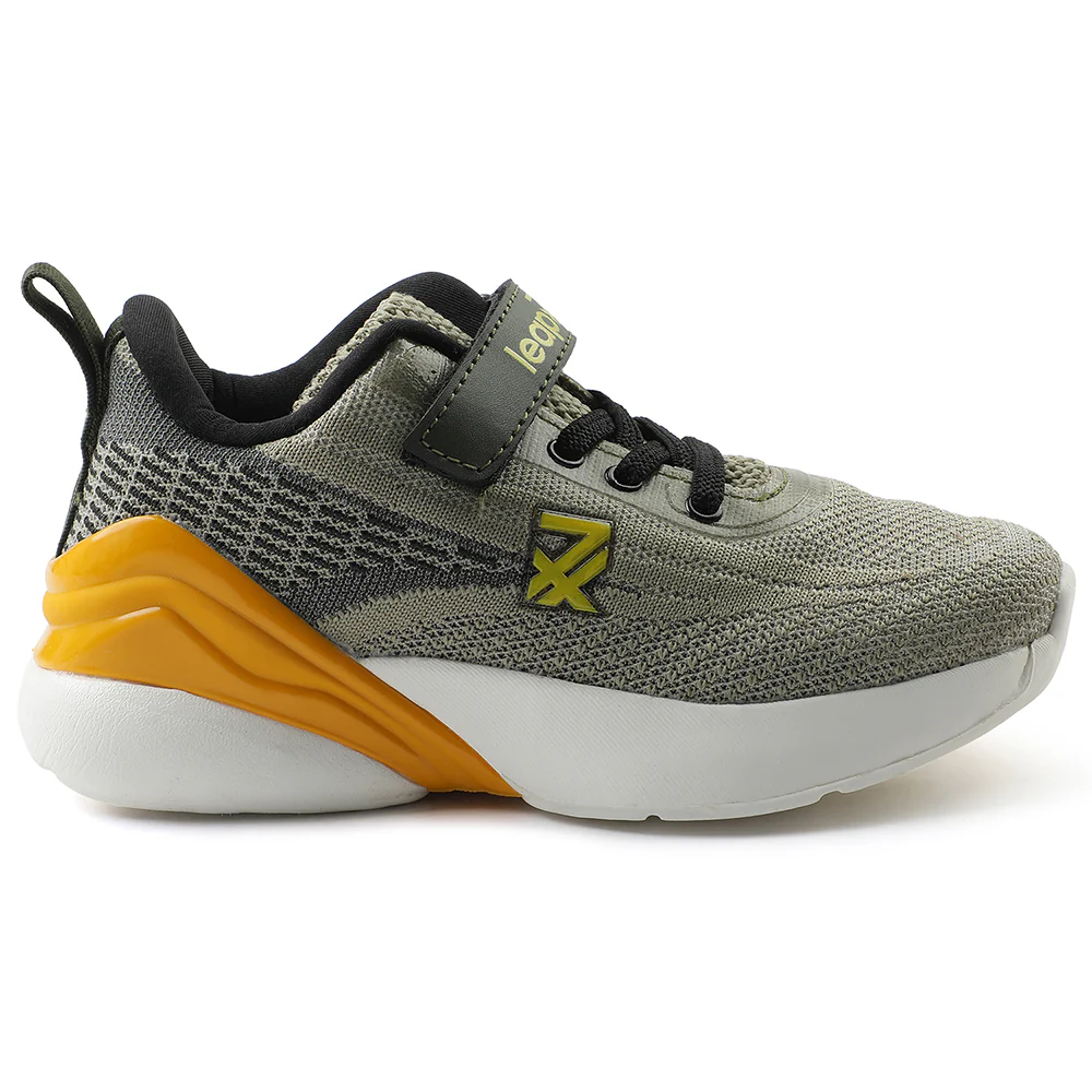 Leap7x Olive Green Sports Lacing Running Shoes For Kids COVER-02 By Liberty - Image 2