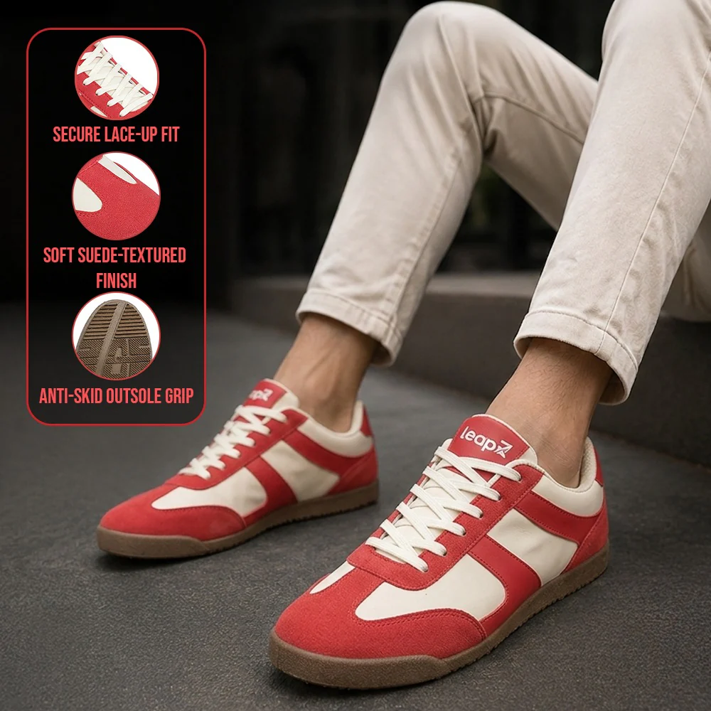 Leap7x Red Casual Lacing Sneakers For Men DECIAN-4E By Liberty - Image 3