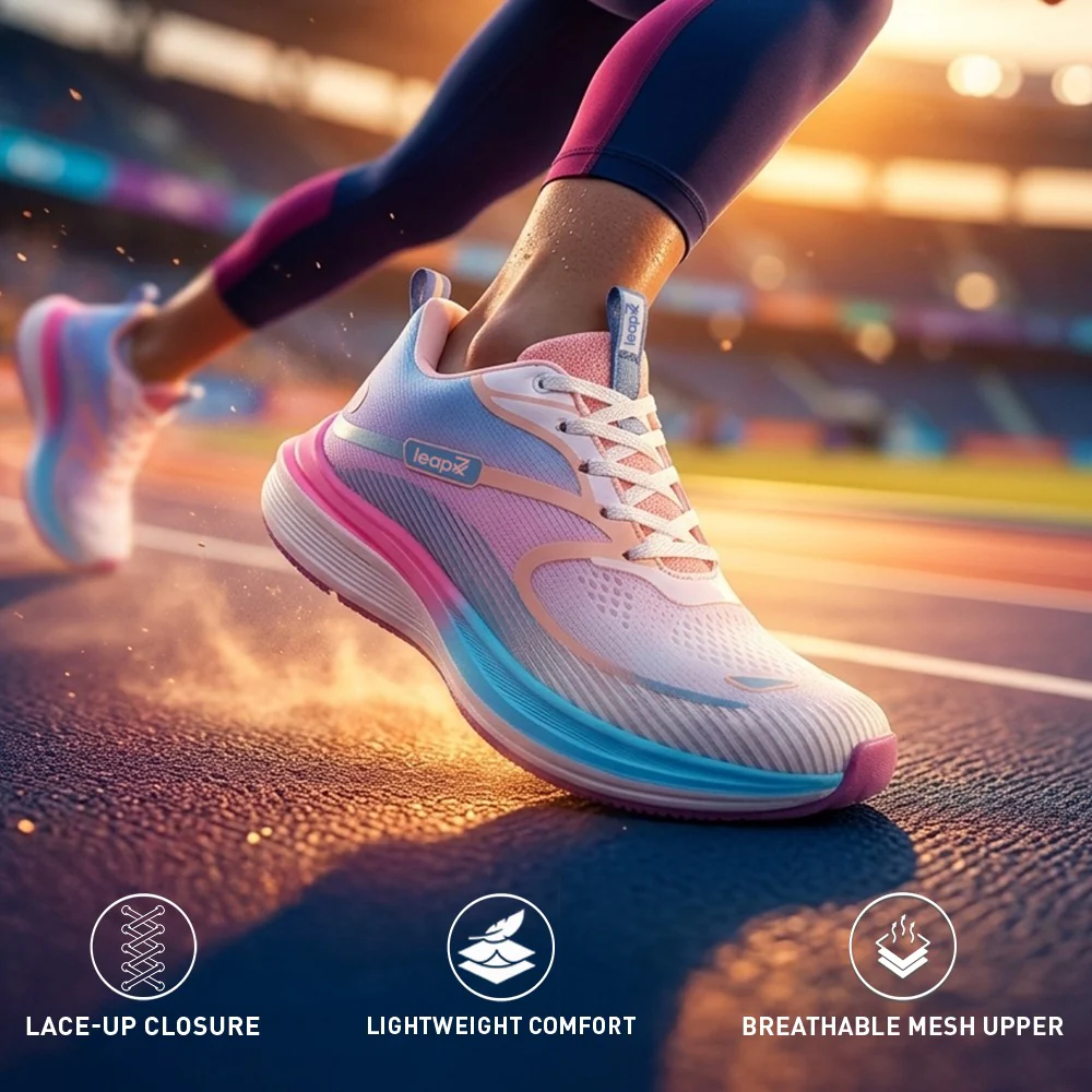 Leap7x SINESTAR-E Pink Sports Lacing Running Shoes For Women By Liberty - Image 3