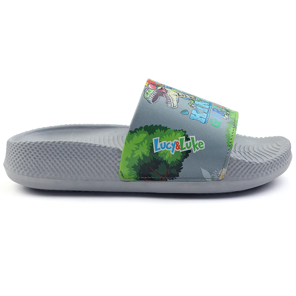 Lucy & Luke Casual Grey Printed Slides For Kids CONNER-2E By Liberty - Image 2