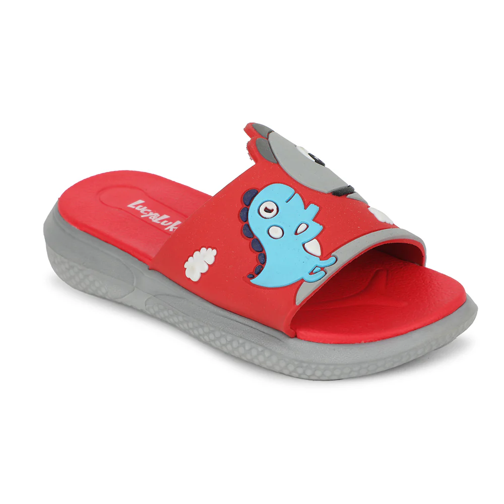 Lucy & Luke Red Casual Slides For Kids HIPPO-S98 By Liberty
