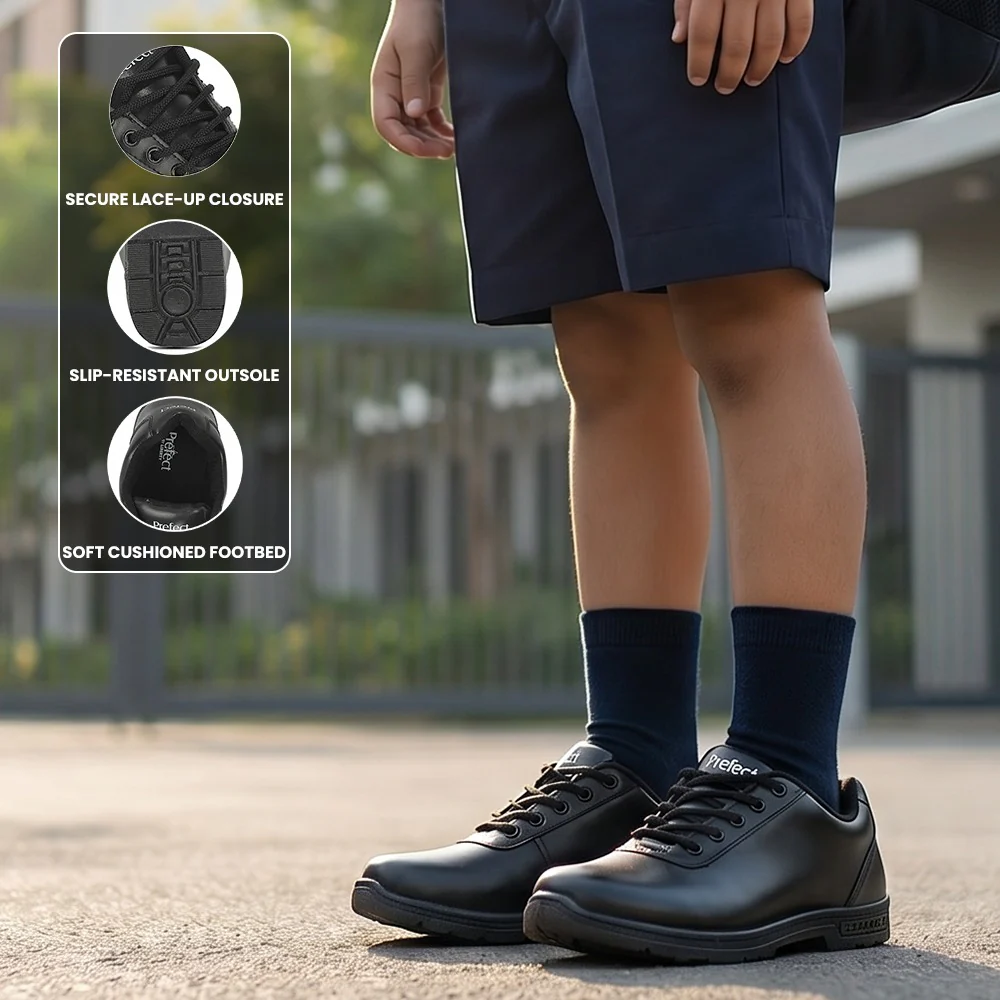 Prefect SMILEWALKE Black Lacing School Shoes For Kids By Liberty - Image 3