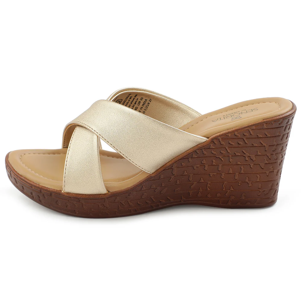 Senorita Beige Casual Wedge Heel Sandal For Women LDF-25 By Liberty - Image 3
