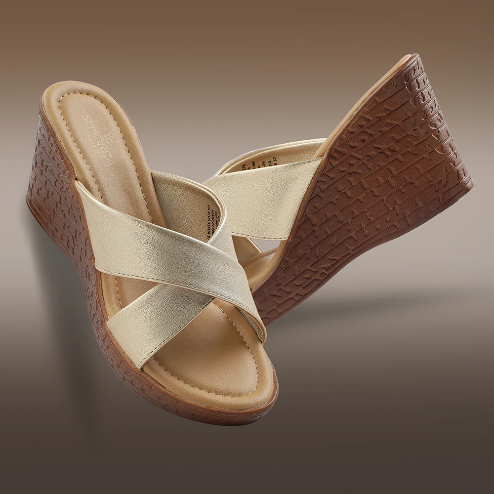 Senorita Beige Casual Wedge Heel Sandal For Women LDF-25 By Liberty - Image 4