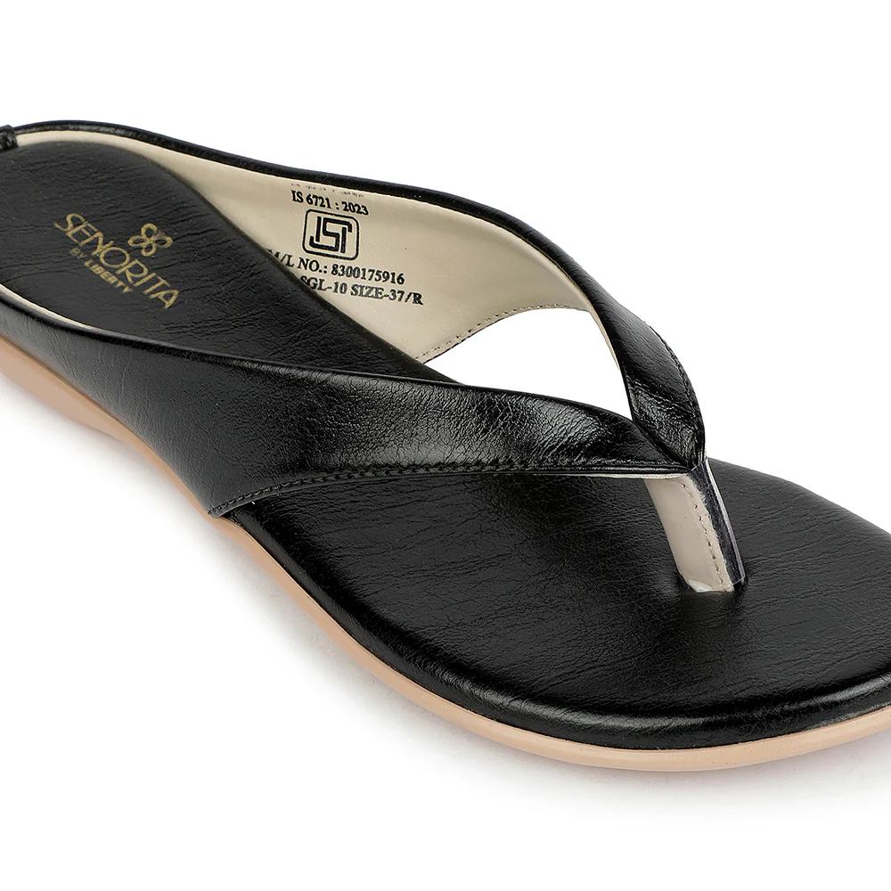 Senorita Black Casual Flat Sandal for Women SGL-10 by Liberty - Image 5